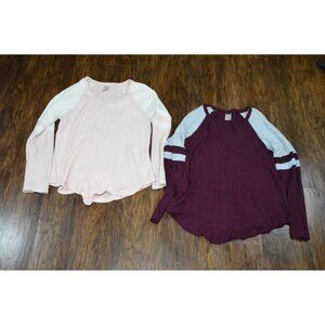 No Boundaries Waffle Knit Thermal Long Sleeve Shirt Women's Size XL Pink Maroon